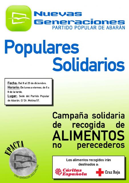 Nuevas Generaciones organiza una campaña de recogida de alimentos para Cáritas y Cruz Roja de Abarán - 1, Foto 1