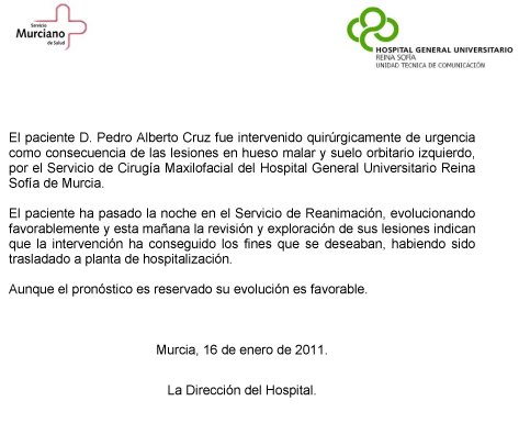 Parte médico del consejero de Cultura y Turismo de la Región de Murcia, Pedro Alberto Cruz - 1, Foto 1