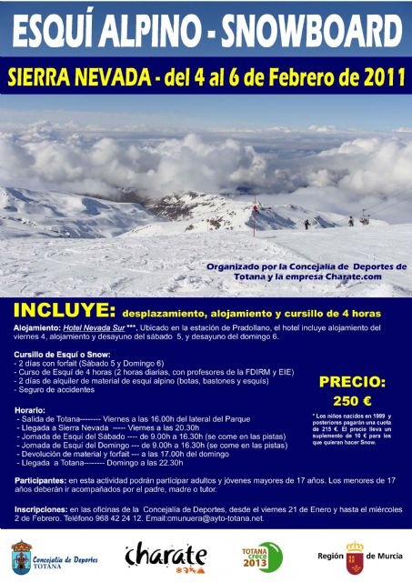 Deportes, en colaboración con la Asociación Charate, organiza del 4 al 6 de febrero un fin de semana en Sierra Nevada para practicar esquí, Foto 1