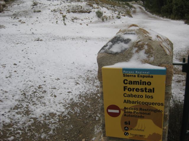 La nieve ha empezado a cuajar a partir de la altura del Collado del Pilón, y en la zona del EVA 13 de Sierra Espuña - 1, Foto 1