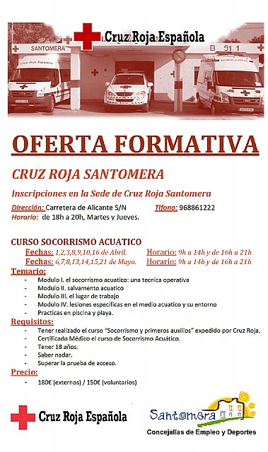 El Ayuntamiento de Santomera y Cruz Roja ofertan un curso de Socorrismo Acuático - 1, Foto 1