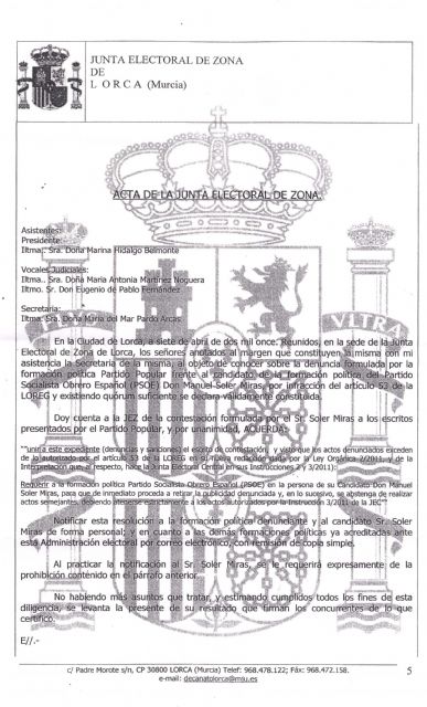 Tirón de orejas de la Junta Electoral al candidato del PSOE - 1, Foto 1