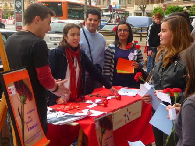 Juventudes Socialistas del municipio de Murcia regala un año más los tradicionales claveles reivindicativos para exigir unas fiestas más limpias - 1, Foto 1