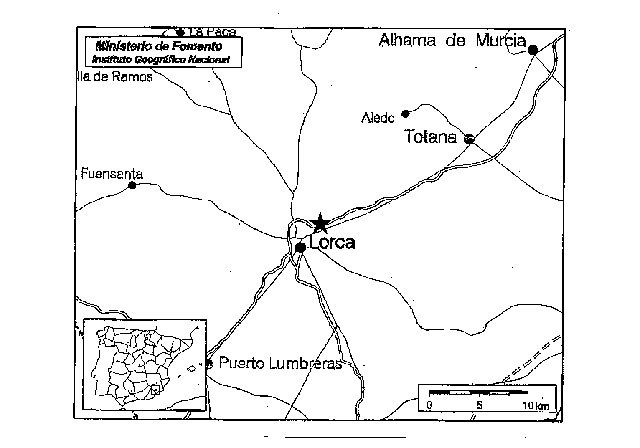 Mapa de localización del epicentro, señalado con una estrella junto a Lorca, Foto 1