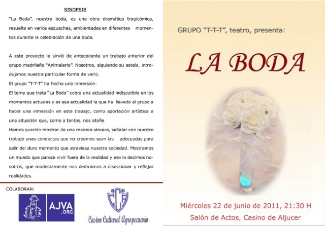 La obra de teatro “LA BODA”, del grupo “T-T-T” con la colaboración de AJVA, da comienzo mañana a las Fiestas Populares de Aljucer - 1, Foto 1