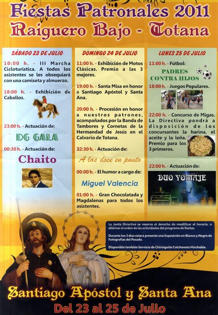 Las fiestas de Raiguero Bajo, en honor a Santiago Apóstol y Santa Ana, tendrán lugar del 23 al 25 de julio, Foto 2