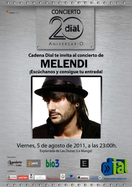 Cadena Dial te trae a Melendi en concierto este viernes 5 de agosto en Cabo de Palos - 1, Foto 1