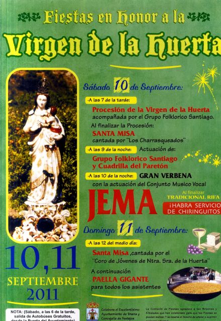 Los vecinos de la pedanía de La Huerta celebran este fin de semana, 10 y 11 de septiembre, las tradicionales fiestas en honor a su patrona, Foto 1