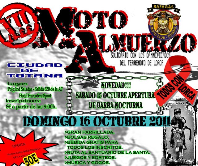 Este domingo tendrá lugar el XII MotoAlmuerzo Ciudad de Totana, organizado por el Motoclub Ráfagas - 1, Foto 1