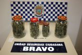 Agentes de la unidad Bravo de la Policía Local de Lorca intervienen medio kilo de marihuana del interior de un automóvil