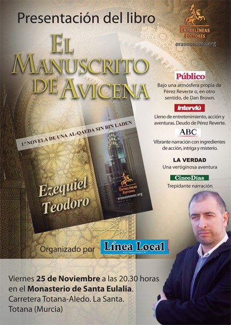 Línea Local presentará en Totana el próximo viernes 25 de noviembre “El Manuscrito de Avicena”, Foto 1