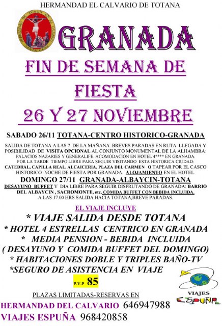 La Hermandad de Jesus en el Calvario y Santa Cena organiza un viaje a Granada, Foto 1