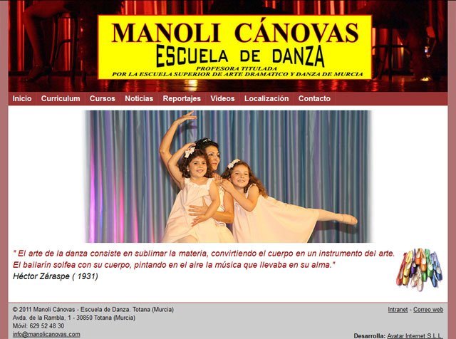 Aspecto de la página principal de manolicanovas.com, Foto 1