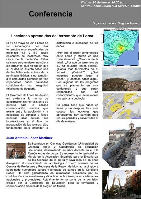 Conferencia sobre los terremotos de Lorca, Foto 1