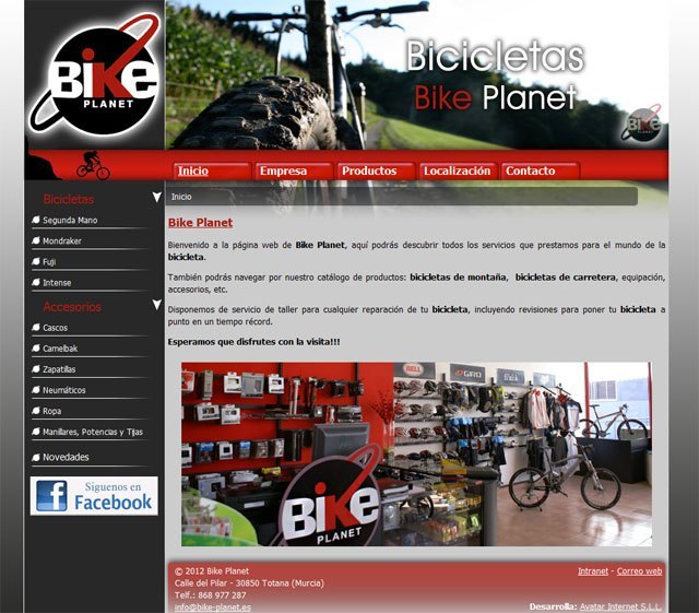 Aspecto de la página principal de www.bike-planet.es, Foto 1