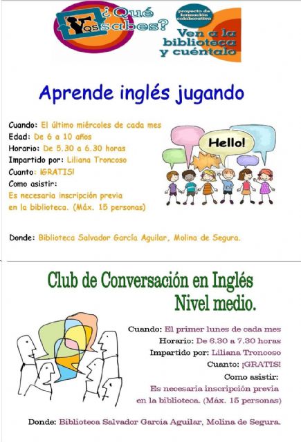 La Biblioteca Salvador García Aguilar de Molina de Segura pone en marcha el programa ¿Qué sabes? Ven a la biblioteca y cuéntalo - 1, Foto 1