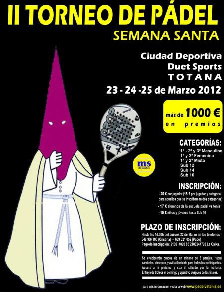 El II torneo de Pádel Semana Santa 2012 se celebrará del 23 al 25 de marzo, Foto 1