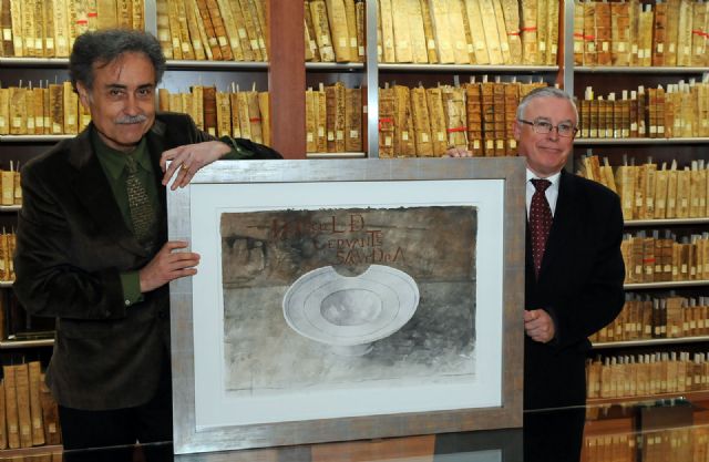 Pedro Cano dona un cuadro homenaje a Cervantes a la Universidad de Murcia - 1, Foto 1