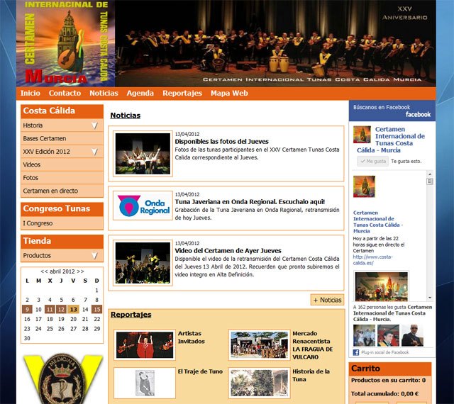 Página web del Certamen Internacional de Tunas Costa Cálida, Foto 1