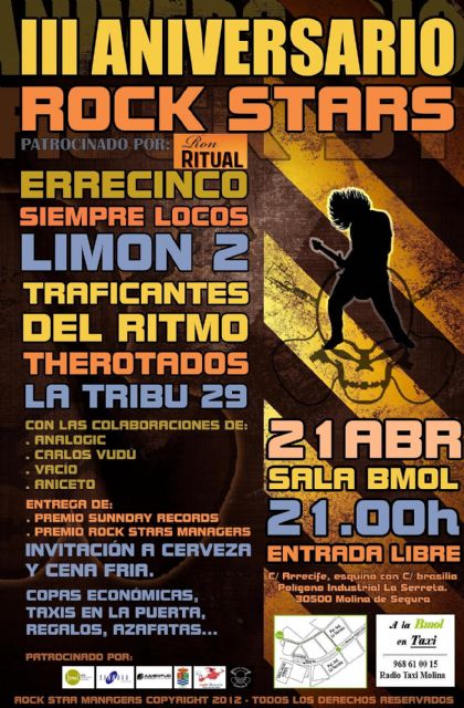 El concierto III Aniversario de ROCK STARS se celebra el sábado 21 de abril en la Sala BMOL de Molina de Segura - 1, Foto 1