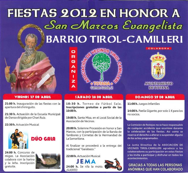 Las fiestas del barrio Tirol-Camilleri en honor a San Marcos se celebran este fin de semana con un amplio programa de actividades, Foto 2