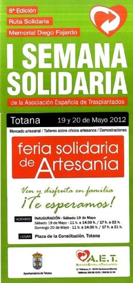 La I Semana Solidaria de la Asociación Española de Transplantados finaliza este fin de semana con un mercado artesano en la Plaza de la Constitución, Foto 1