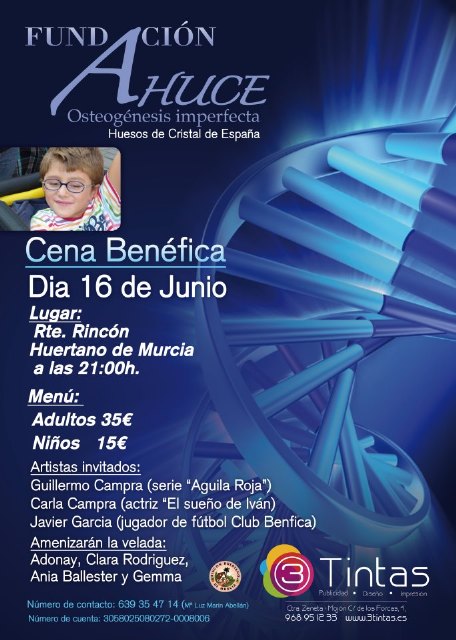 La Fundación AHUCE (Huesos de Cristal) organiza una cena benéfica para el mes de Junio - 1, Foto 1