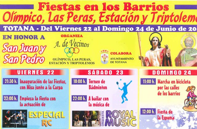 Las fiestas del barrio Olímpico, Las Peras, La Estación y Triptolemos, en honor a San Juan y San Pedro, arrancan mañana viernes, Foto 1