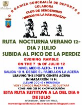 Ruta de senderismo nocturno para el sábado 7 de julio