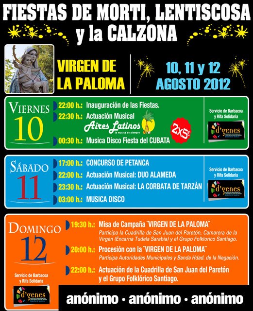 Las fiestas de Mortí, Lentiscosa y la Calzona en honor a la Virgen de la Paloma tendrán lugar del 10 al 12 de agosto, Foto 2