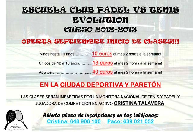 La escuela Pádel vs Tenis Evolution iniciará el nuevo curso 2012/2013 el próximo 3 de septiembre, Foto 2