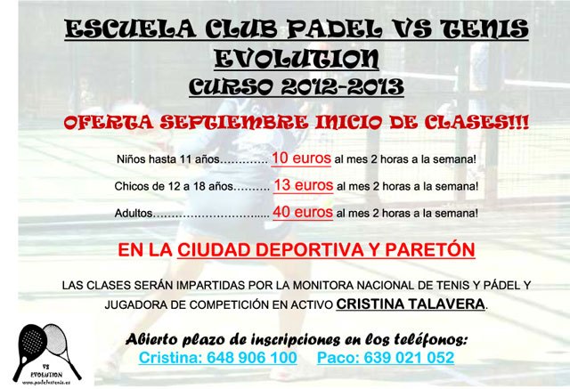 La escuela Pádel vs Tenis Evolution iniciará el nuevo curso 2012/2013 el próximo 3 de septiembre - 2, Foto 2
