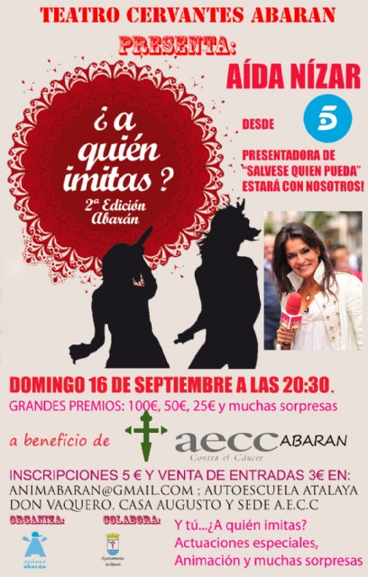 Aída Nízar presidirá el jurado de la II edición del concurso A quien imitas que organiza Anima Abarán - 2, Foto 2
