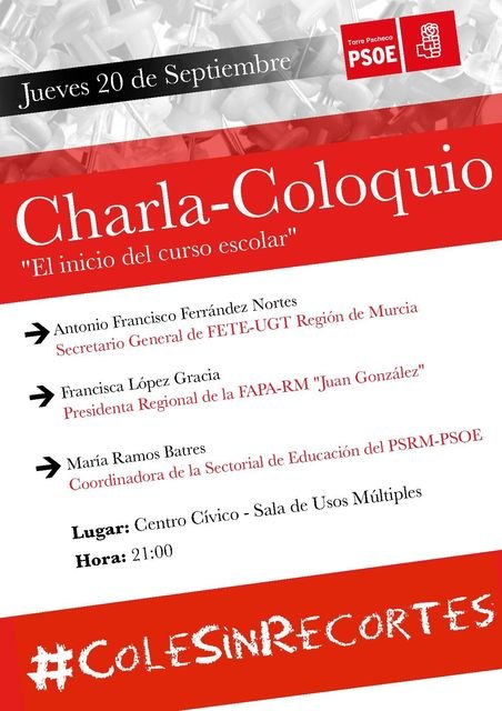 El PSOE de Torre Pacheco organiza una Charla-Coloquio este Jueves 20 de Septiembre para hablar sobre los recortes en educación - 2, Foto 2