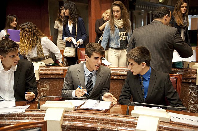 Alumnos de primero de bachillerato del Colegio Santa María de la Paz durante la sesión plenaria que celebraron en la Asamblea, Foto 1