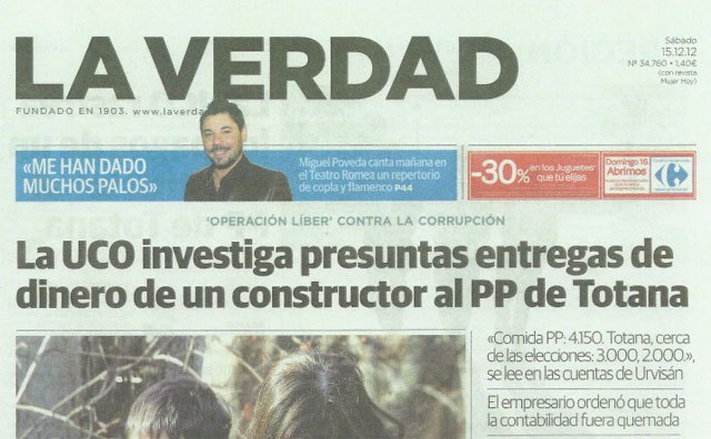 IU exige al PP que aclare la financiación de sus campañas electorales y si recibió dinero de URVISAN para financiar la campaña electoral de 2007, como publica hoy La Verdad, Foto 2