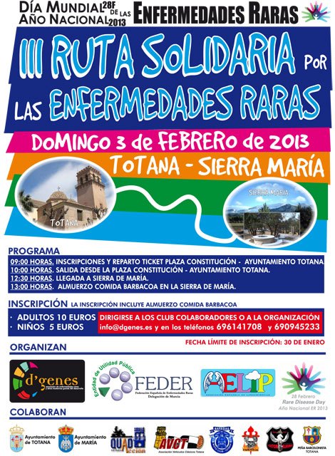 La III ruta solidaria por las Enfermedades Raras Totana-Sierra de Maria tendrá lugar el próximo domingo 3 de febrero, Foto 2