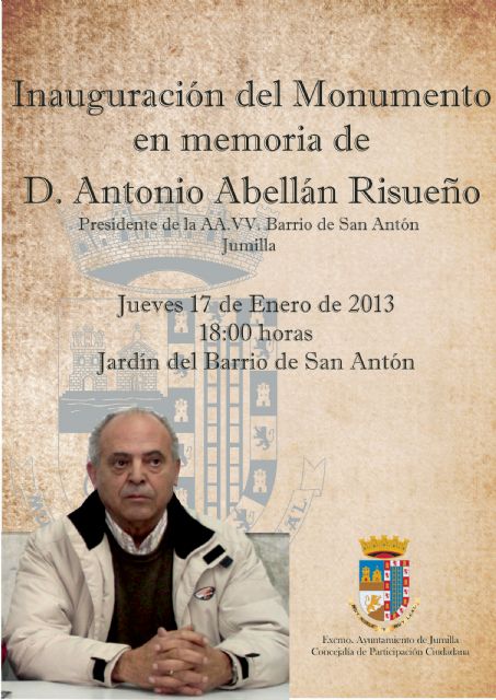 El próximo jueves se inaugurará el monumento en memoria de D. Antonio Abellán Risueño - 1, Foto 1