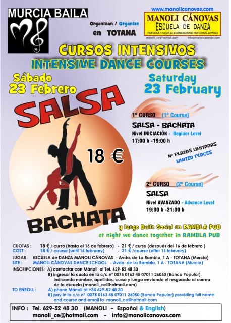 La Escuela de Danza MANOLI CÁNOVAS y MURCIABAILA organizan un intensivo de Salsa en Totana - 2, Foto 2