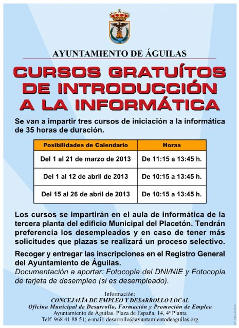 El Ayuntamiento de Águilas prepara tres cursos de Introducción a la Informática para desempleados - 1, Foto 1