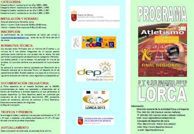 Lorca vuelve a ser el próximo fin de semana capital regional de deportes escolar con la disputa de la final regional de Atletismo - 1, Foto 1