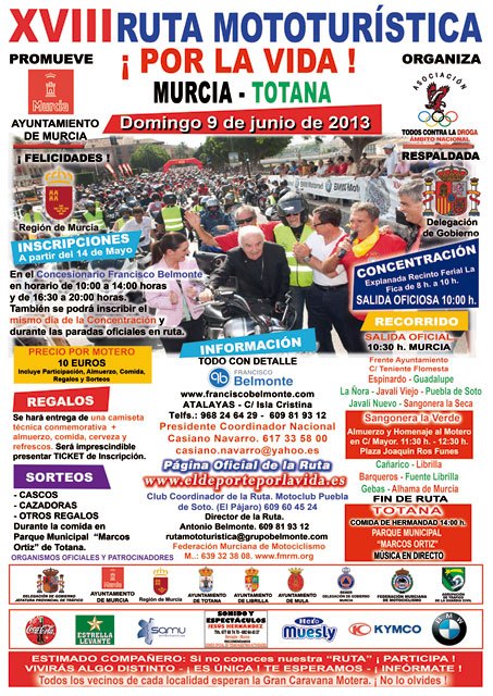 La XVIII ruta mototuristica ¡Por la vida! concluirá este año en Totana, Foto 1