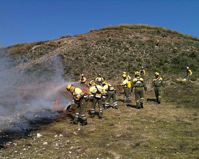 Unos cien especialistas participan en Cieza en un ejercicio práctico para mejorar las técnicas de extinción de incendios forestales - 1, Foto 1