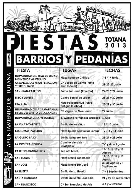 Festejos cierra el calendario de fiestas en los barrios y pedanías de Totana de este verano 2013, que se prolongarán de junio a octubre, Foto 1