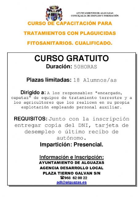 El Ayuntamiento de Alguazas promueve un curso cualificado gratuito de capacitación para tratamientos con plaguicidas fitosanitarios - 1, Foto 1