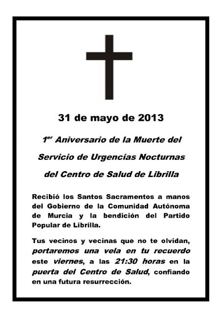 UPrL: Lazos negros y velas para recordar que el Gobierno Regional dejó a Librilla sin Servicio de Urgencias Nocturnas hace un año - 2, Foto 2