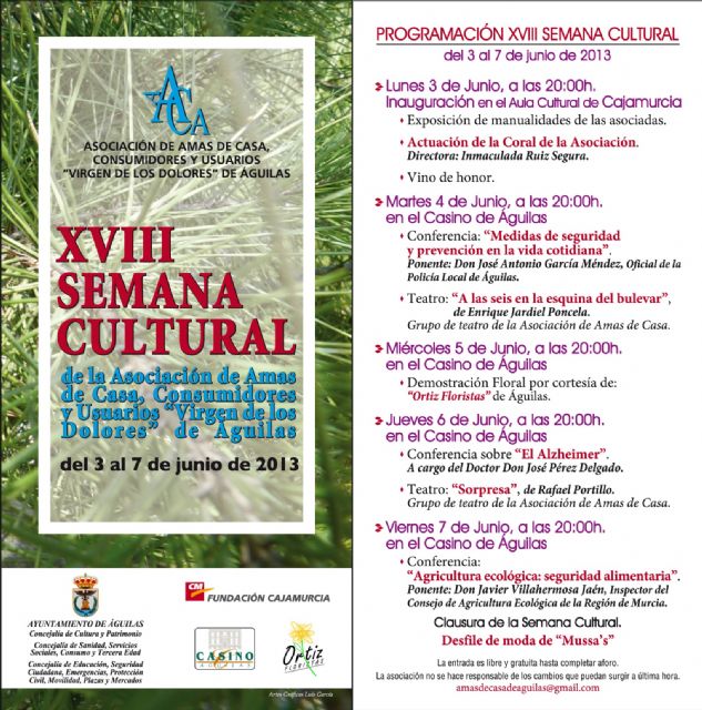 Arranca la XVIII Semana Cultural de la Asociación de Amas de Casa de Águilas - 1, Foto 1