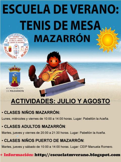 La Escuela de Verano de Tenis de Mesa llega a Puerto de Mazarrn y llama a participar tambin a los adultos, Foto 2