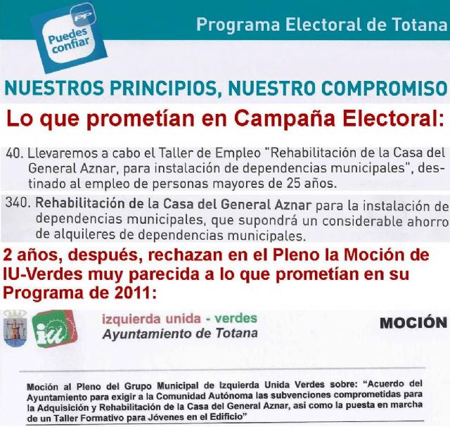 IU denuncia que el PP rechaza en el Pleno del Ayuntamiento una Moción para restaurar la casa del General Aznar, Foto 1