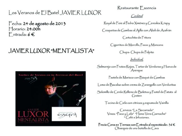 El tricampeón de España de Mentalismo, Javier Luxor, actuará este sábado en la terraza de El Batel - 1, Foto 1